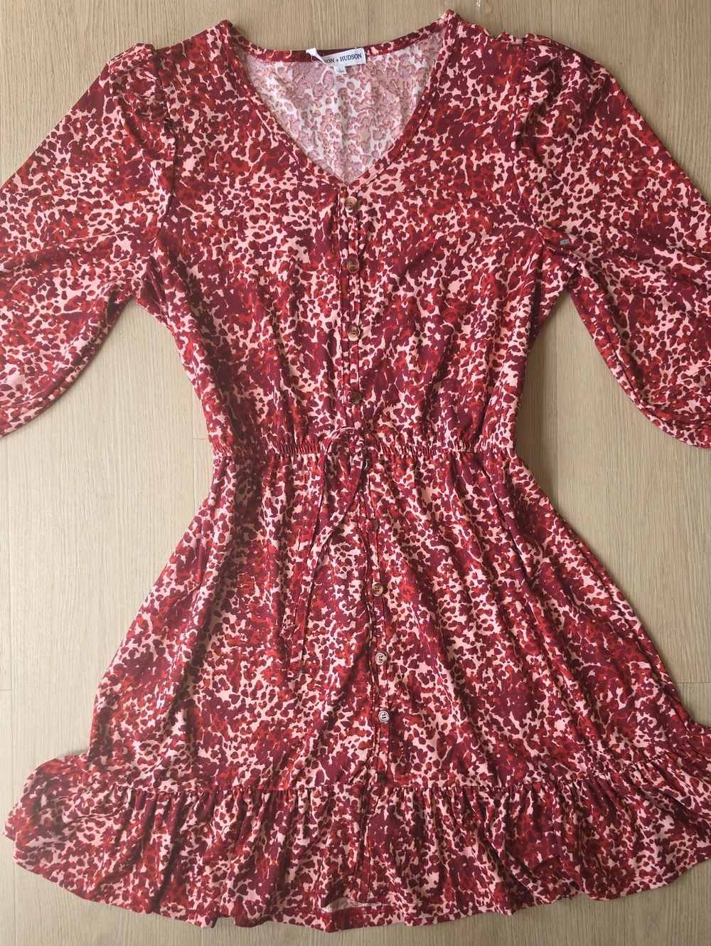 Vero Moda Red & Pink Button-Front Drawstring Mini Dress - Picture 1 of 7